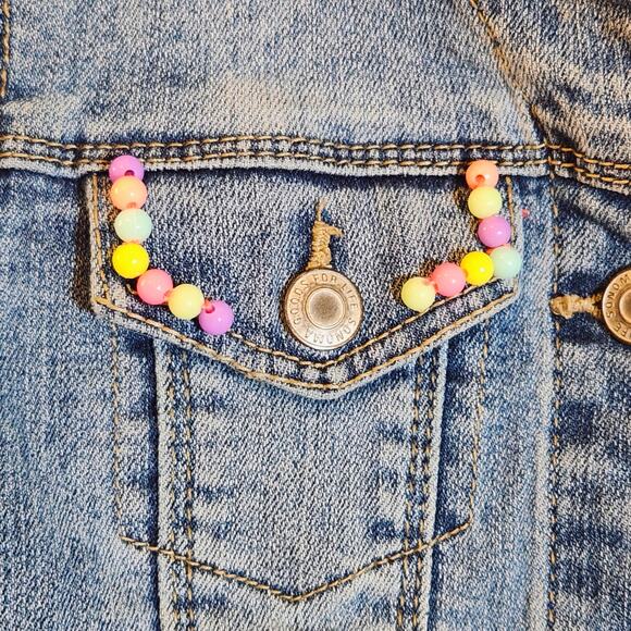 CUSTOM Hand Embroidered Denim Jacket with Beads, Child Size 6 - Picture 3 of 8